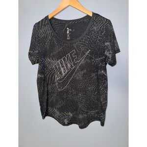 Nike Women's Black Ditsy Dot Graphic Print Short Sleeve Athletic T Shirt Size M